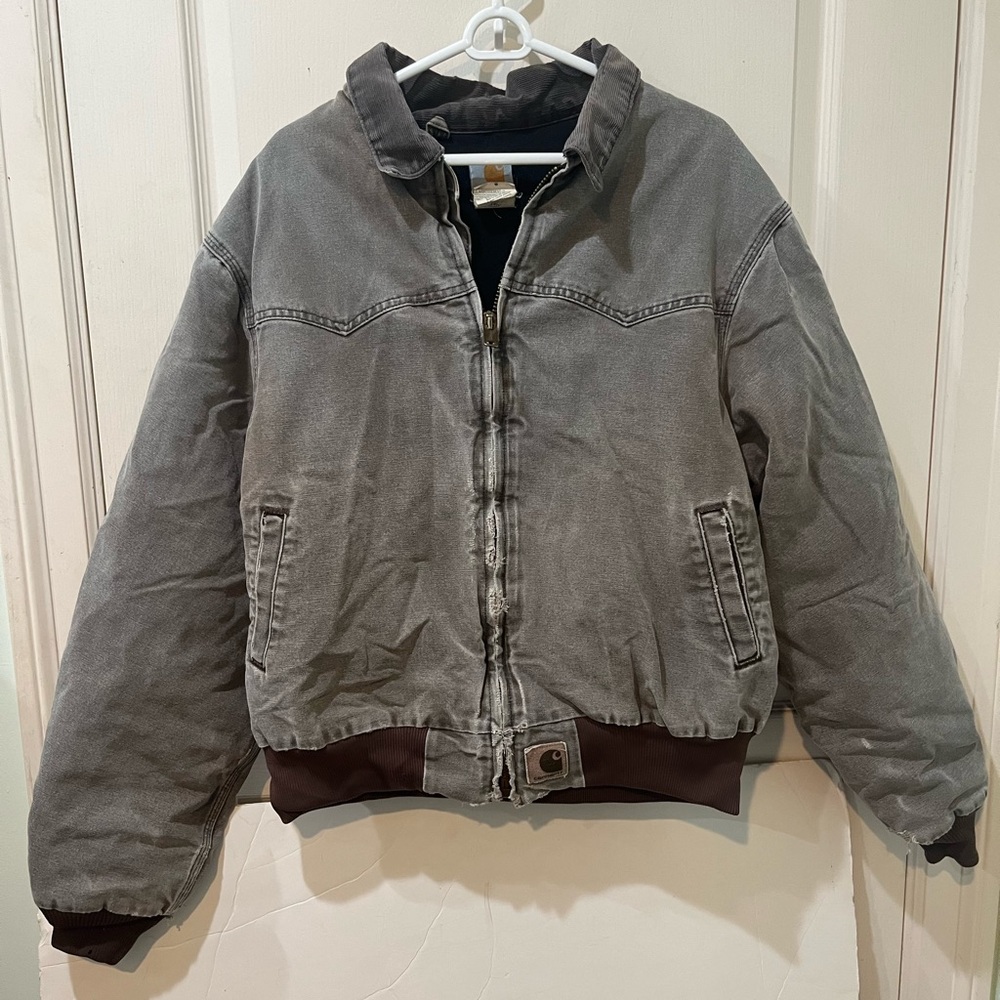 Vintage 90s Carhartt Canvas Santa Fe Bomber Work Jacket Size XL  - Gray / Brown